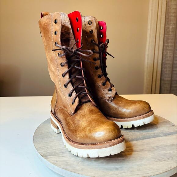 BED | STU Posh Olive Driftwood Lace Up Leather Boots Women's Combat Style 9.5 - Picture 3 of 15